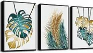 Black Framed Wall Art For Living Room Wall Decorations For Bedroom Kitchen Wall Decor Dining Room Abstract Painting Leaves Wall Pictures Artwork Bathroom Home Decor 3 Piece Framed Art Prints