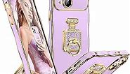 Silverback for iPhone 14 Case with Stand, Rotatable Ring & Mirror Kickstand, Women Girls Bling Luxury Wave Frame Phone Case for iPhone 14, Purple