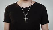 Stainless Steel Cubic Zirconia Cross Pendant Necklace