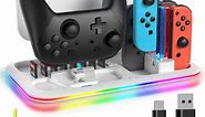 Prociv Joycons Charging Dock for Nintendo Switch & OLED Model,Switch Pro Controller Charger Station with RGB Light & 8 Game Slots White