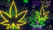 Neon Lights Cannabis Leaf Logo Flying Forward 4K Free Colorful Motion Background