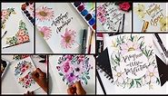 Watercolor Cards Painting Ideas for Beginners ( Part-1) | Doodle Flowers | Watercolor Calligraphy