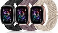 Ouwegaga Compatible with Fitbit Versa 3/Fitbit Versa 4/Fitbit Sense/Fitbit Sense 2 Bands for Women Men, Soft Stretchy Nylon Braided Sport Wristbands for Fitbit Versa 4/Versa 3/Sense 2/Sense Smartwatch