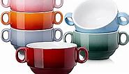 LOVECASA Multi-Color 12 OZ Soup Bowls with Handles,Ceramic French Onion Soup Bowls,Soup Mugs Serving Bowls for Kitchen,Microwave & Dishwasher Safe, Set of 6