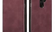 QLTYPRI Samsung Galaxy S9 Plus Case, Premium PU Leather Cover TPU Bumper with Card Holder Kickstand Hidden Magnetic Adsorption Shockproof Flip Wallet Case for Samsung Galaxy S9 Plus - Wine Red