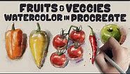 Painting Fruits and Veggies with Watercolors in Procreate | Art Process