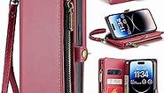 ASAPDOS iPhone 14 PRO Crossbody Wallet Case-11C (Rose Red-2)