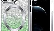 Hython for iPhone 12 Pro Max Case Clear Magnetic Glitter Phone Cases [Compatible with MagSafe] Full Camera Lens Protector Gradient Sparkle Luxury Plating Shockproof Protective Cover, Square/Silver