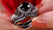 Jeulia Black Diamond Wedding Ring Set Women Men