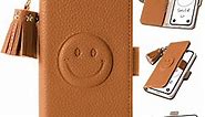 iPhone 12 Wallet Case, Cute Cartoon iPhone 12 Pro Case for Women with Card Holder, PU Leather Kickstand Flip Cover Phone Shockproof Case for iPhone 12/12 Pro 6.1 inch, Brown
