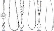 Hicarer 3 Pcs ID Badge Lanyard Necklace with ID Holder Clip Stainless Steel Beaded Chain Retractable Badge Reel Valentine (Chic Style)