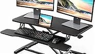 FITUEYES Height Adjustable Standing Desk 36” Wide Sit to Stand Converter Stand Up Desk Tabletop Workstation for Laptops Dual Monitor Riser Black SD309101WB