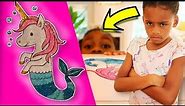 Cute Mermaid Unicorn Fish with Glitter Bubbles ! Toy Art coloring and drawing