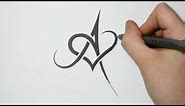 Drawing Letter A and Heart Combined - Tribal Tattoo Design Style