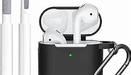 SUPFINE (2 in 1) for Airpod Case Cover, Soft Silicone Protective and Airpod Cleaner Kit Compatible with Airpods 2nd Generation Charging Case (Black)