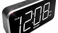 Sharp Alarm Clock Jumbo Easy to Read Display – 3 Step Dimmer Control – Dual Alarms, Battery Back-up, Black with White LED