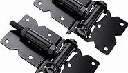 Self Closing Gate Hinges Adjustable Heavy Duty Hardware 90 Degree Gate Hinges Kit for Wood/Vinyl/Metal/Outdoor Fence, with Self-Tapping Screws and Swing Adjuster Tool, 2-Pack, Black Finish