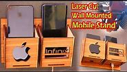 Laser Cut Wooden Wall Mount Mobile Holder and Charging Stand | Phone Organizer by VectorsFile.com