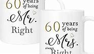 60th Wedding Gifts for Couple, 60th Anniversary Ideal Gifts for Wife Husband Parents Couple Grandparents, 60 Year Anniversary Engagement Gifts for couple, 60th Anniversary Coffee Mug Set of 2, 11oz