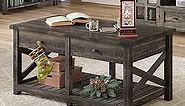 YITAHOME Coffee Tables for Living Room,Farmhouse Coffee Table with Storage,Wood Rustic Cocktail Table with 2 Cabinets,Industrial Center Table with Sturdy Shelf,Dark Rustic Oak