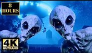 Space Aliens UFO SPACESHIP Visiting Earth Wallpaper Background Screensaver 8 HOURS 4K With Music
