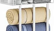 Ovicar Towel Racks for Bathroom - Wall Mounted Towel Rack with Metal Shelf & 3 Hooks, 3 Bars Wall Towel Holder for Small Bathroom, Bath Towel Storage for Rolled Towels Organizer (White)