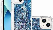 LEMAXELERS Compatible with iPhone 14 Plus Case, Bling Glitter Liquid Clear Case Floating Quicksand Shockproof Protective Sparkle Silicone Soft TPU Case for iPhone 14 Plus 6.7 inch. YBL Love Blue