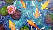 Koi Fish Lily Pond Acrylic Painting LIVE Tutorial