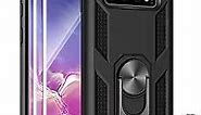 Androgate for Samsung Galaxy S10 Case with HD Screen Protectors, Military-Grade Metal Ring Holder Kickstand 15ft Drop Tested Shockproof Cover Case for Samsung Galaxy S10 (2019) Black
