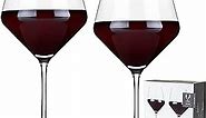 Viski Raye Angled Burgundy Glasses Set of 2 - Premium Crystal Clear Glass, Modern Stemmed, Flat Bottom Red Wine Gift Set - 21 oz