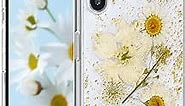 for iPhone X/iPhone Xs Case Clear with Real Pressed Flowers Design Glitter Cute Sparkly Floral Pattern Slim Soft TPU Protective Women Girl's Phone Cover (Gold)