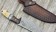 Damascus Chef Knife - French-Style - Kitchen Knife with Sheath and Exotic Rose Wood & Camel Bone Composite Handle Personalized chef knife with sheath