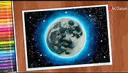 The Moon and Star Filled Sky Drawing with Oil pastels - Step by Step - for beginners
