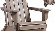Classic Folding Adirondack Chair, Weather Resistant Patio Seating, Heavy Duty Poly Plastic Outdoor Chairs, Deck Fire Pit Garden Lawn Backyard Porch Chairs - Easy Assemble - Brown