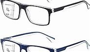 Missfive 2-Pack Mens Light Multifocus Progressive Reading Glasses Blue Light Blocking, Multifocal Spring Hinge No-Line Quality Trifocal Readers Comfort Eyeglasses (Workspace For Near Range, 1.5x)