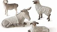 Willow Tree Sheltering Animals for The Holy Family, Giving Watch, Warmth, Protection, Gray-White Standing Goat, Gray Donkey, 2 White Sheep, Sculpted Hand-Painted Nativity Scene Figures, 4-Piece Set