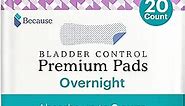 Because Incontinence Pads for Women - Discreet, Individually Wrapped Liners - Overnight, 20 Count (Pack of 1)