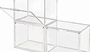 GUDEMAY Clear Stackable Plastic Storage Bins with Magnetic Lid, Dustproof Book & Cosmetic Display Cases, Large Figures Collectibles Showcase, Shoe Box, Protection Organizer (Transparent - 3 Pack)