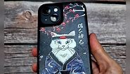 AUKIYUI Designed for iPhone 14 Plus Case, Japanese Design Phone Case Cover with Non-Slip Bumper, Cool Shiro Cat Print Embossed Pattern, Black 6.7"