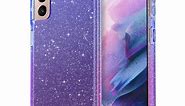 ULAK Samsung S21 Case, Clear Slim Flexible Shockproof Bumper Phone Case for Samsung Galaxy S21 5G, Blue Purple Glitter