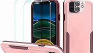 b1b byoneby Case for iPhone 12 iPhone 12 Pro Cases [3 in 1] with 2 Pcs Screen Protector & Lens Protector Heavy-Duty Shockproof Armor Cover Protective Rugged-Case for iPhone 12/12 Pro, Light Rose