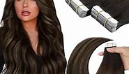 YoungSee Balayage Tape in Hair Extensions Silky Straight Tape in Natural Human Hair Extensions Brown Real Human Hair Tape ins Extensions Balayage Darkest Brown Ombre Meidum Brown 50g 20pcs 16in