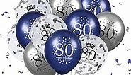 80th Birthday Balloon Decorations, 15 PCS Navy Blue Silver 80th Happy Birthday Balloons for Men Women 80 Anniversary Latex Inflatable Confetti 80th Birthday Party Decor Indoor Outdoor Yard Supplies