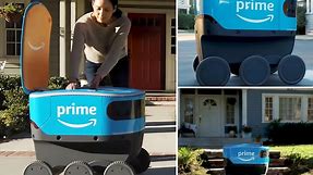 Fully-electric delivery robot Amazon Scout designed to safely get packages to customers using autonomous