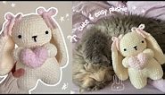 how to crochet a cute bunny holding a heart | amigurumi tutorial (no magic ring!) + free pattern