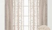 Chanasya Embroidered Swirl Vine Curtains - Sheer Curtains for Living Room, Bedroom, Kitchen - 52" x 108" - Beige, 2 Panels