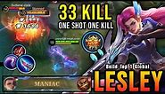 33 Kills!! Lesley Insane One Shot Damage Build, Almost SAVAGE!! - Build Top 1 Global Lesley ~ MLBB