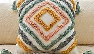 DECOPOW Tufted Diamond Boho Decorative Pillow Cover with Geometry Pattern Pillow Cover for Couch Cover Only