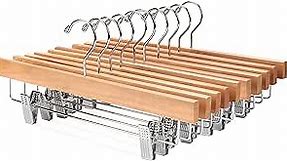 Nature Smile Wooden Pants Hangers Wood Bottom Jeans Skirt Hanger with Clips Anti Rust Hook Pack of 10 (Natural)