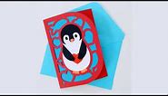Penguin Love Funny Card SVG file template Cricut Tutorial Silhouette Cameo Valentine's paper Craft